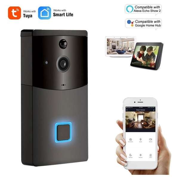 DrPhone SMARTCAM4 - Video Deurbel 1080P Draadloze Intercom TUYA / SmartLife - Camera - Smart Home Google Assistent - Zwart DrPhone SMARTCAM4 - Video Deurbel 1080P Draadloze Intercom TUYA / SmartLife - Camera - Smart Home Google Assistent - Zwart