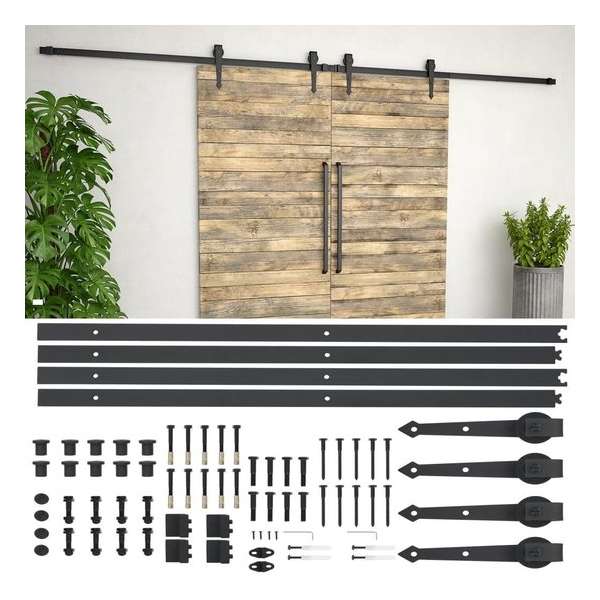 Onderdelenset voor schuifdeur 2x183 cm staal zwart Onderdelenset voor schuifdeur 2x183 cm staal zwart