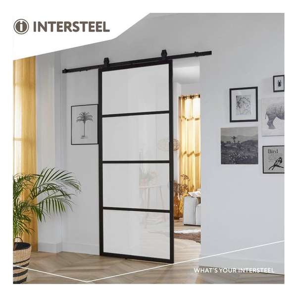 Intersteel DIY-schuifdeur Cubo zwart incl. matglas 2350x980x28mm + zwart ophangsysteem Basic Top Intersteel DIY-schuifdeur Cubo zwart incl. matglas 2350x980x28mm + zwart ophangsysteem Basic Top