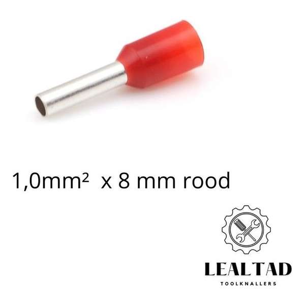 Adereindhuls 1,0 mm² x 8 mm rood 100 stuks | Ferrule | Draadhuls | Adereindhulzen | Eindverbinder Adereindhuls 1,0 mm² x 8 mm rood 100 stuks | Ferrule | Draadhuls | Adereindhulzen | Eindverbinder