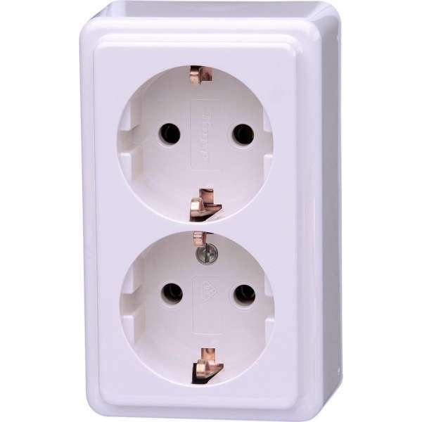 KOPP - Wandcontactdoos - Standard - Opbouw - Dubbel Stopcontact - Randaarde - Arctic Glans Wit - BSE KOPP - Wandcontactdoos - Standard - Opbouw - Dubbel Stopcontact - Randaarde - Arctic Glans Wit - BSE
