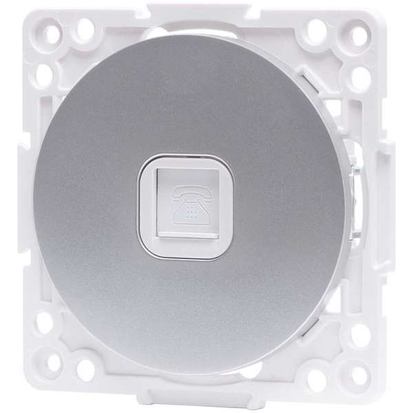 Telefoon Stopcontact - Wandcontactdoos - Igan Jura - Inbouw - Rond - Kunststof - 1-voudig RJ11 - Zilver