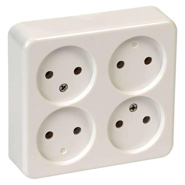 TQ4U Wandcontactdoos - 4 voudig - Zonder randaarde - Kinderbeveiliging - Creme TQ4U Wandcontactdoos - 4 voudig - Zonder randaarde - Kinderbeveiliging - Creme