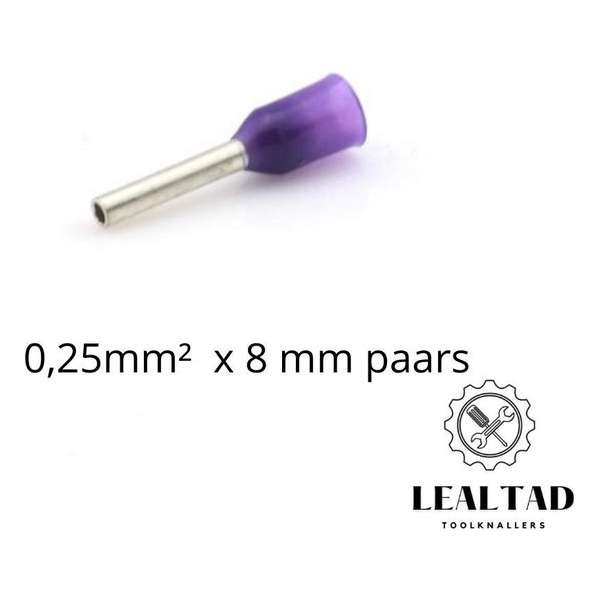 Adereindhuls 0,25 mm² x 8 mm paars 100 stuks | Ferrule | Draadhuls | Adereindhulzen | Eindverbinder Adereindhuls 0,25 mm² x 8 mm paars 100 stuks | Ferrule | Draadhuls | Adereindhulzen | Eindverbinder