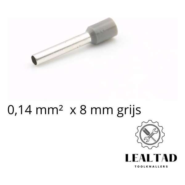 Adereindhuls 0,14x8 mm grijs 100 stuks | Ferrule | Draadhuls | Adereindhulzen | Eindverbinder Adereindhuls 0,14x8 mm grijs 100 stuks | Ferrule | Draadhuls | Adereindhulzen | Eindverbinder