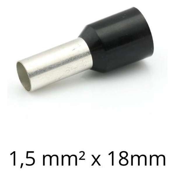 Adereindhuls 1,50 mm² x 18 mm zwart 100 stuks | Ferrule | Draadhuls | Adereindhulzen | Eindverbinder Adereindhuls 1,50 mm² x 18 mm zwart 100 stuks | Ferrule | Draadhuls | Adereindhulzen | Eindverbinder