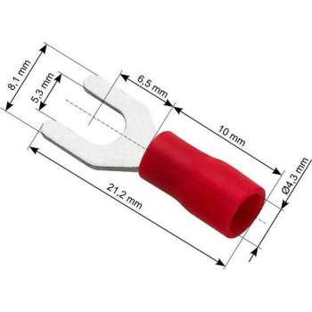Vorkkabelschoen Rood 5.3-8.1 mm - Gat diameter 4,3 mm - M5 - 100 Stuks