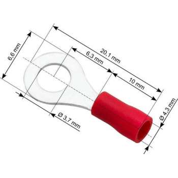 Ringkabelschoen Rood 3.7-6.6 mm - Gat diameter 4,3 mm - M3 - 100 Stuks