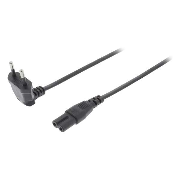 Valueline Stroomkabel met rechte C7 plug en haakse stekker - 2x 0,75mm / zwart - 5 meter