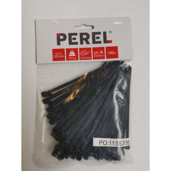 Set Met Nylon Kabelbinders - 4.6 X 120 Mm - Zwart (100 St.) Set Met Nylon Kabelbinders - 4.6 X 120 Mm - Zwart (100 St.)