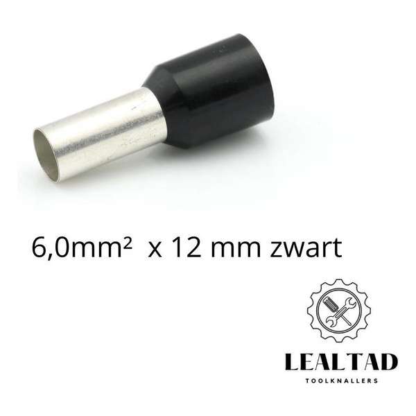 Adereindhuls 6,0 mm² x 12 mm zwart 100 stuks | Ferrule | Draadhuls | Adereindhulzen | Eindverbinder Adereindhuls 6,0 mm² x 12 mm zwart 100 stuks | Ferrule | Draadhuls | Adereindhulzen | Eindverbinder