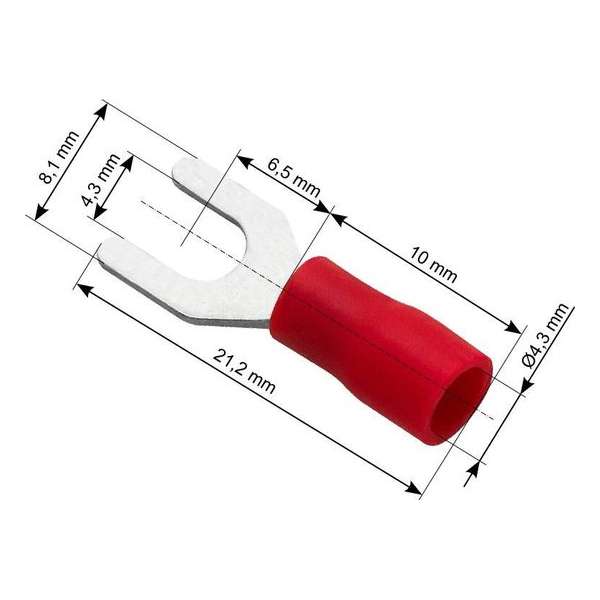 Vorkkabelschoen Rood 4.3-8.1 mm - Gat diameter 4,3 mm - M3 - 100 Stuks Vorkkabelschoen Rood 4.3-8.1 mm - Gat diameter 4,3 mm - M3 - 100 Stuks