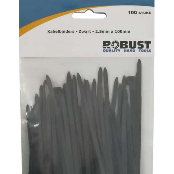 Robust Kabelbinders 100Stuks/Zak Zwart 2,5Mm X 100 Mm Robust Kabelbinders 100Stuks/Zak Zwart 2,5Mm X 100 Mm