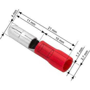 Kabelschoen Rond Rood - Insteekbreedte 4 mm Lengte 21 mm - 100 Stuks