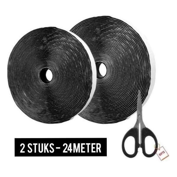 Zelfklevend klittenband 2 stuks - Klittenband zelfklevend - 12 m dubbelzijdige zelfklevende klittenbandtape - Zwart
