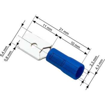 Kabelschoen Vlakstekker 100 stuks - Plat Blauw - Insteekbreedte 6.4 mm Insteekdikte 0.8 mm