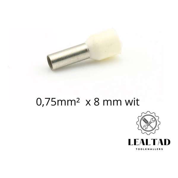 Adereindhuls 0,75 mm² x 8 mm wit 100 stuks | Ferrule | Draadhuls | Adereindhulzen | Eindverbinder Adereindhuls 0,75 mm² x 8 mm wit 100 stuks | Ferrule | Draadhuls | Adereindhulzen | Eindverbinder