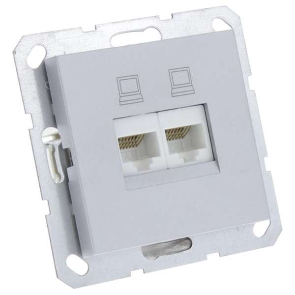 Q-Link S–Line contactdoos – telefoon – data – inbouw – 2 x 8–polig – aluminium Q-Link S–Line contactdoos – telefoon – data – inbouw – 2 x 8–polig – aluminium