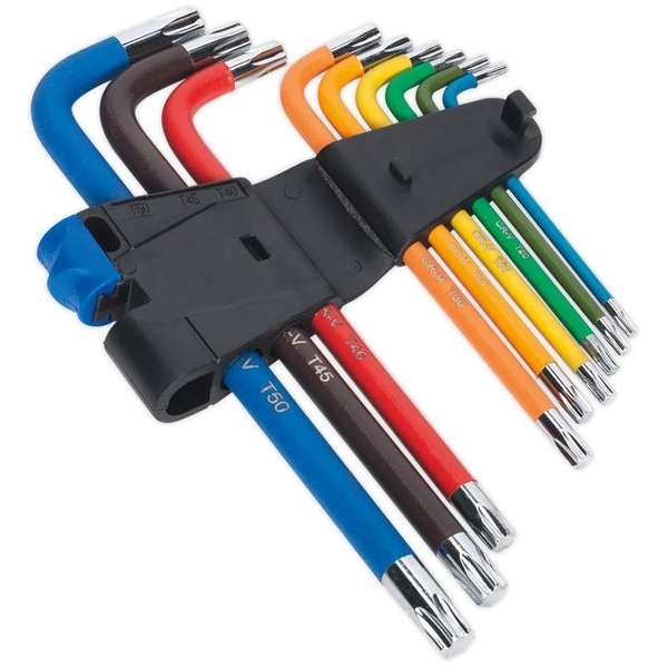 Sealey 9-delige TORX-Star sleutelset kleurgecodeerd lang. Sealey 9-delige TORX-Star sleutelset kleurgecodeerd lang.