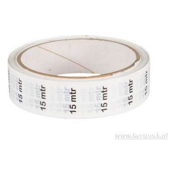 Witte kabeltape met opdruk: 15 mtr (020.0812) Witte kabeltape met opdruk: 15 mtr (020.0812)