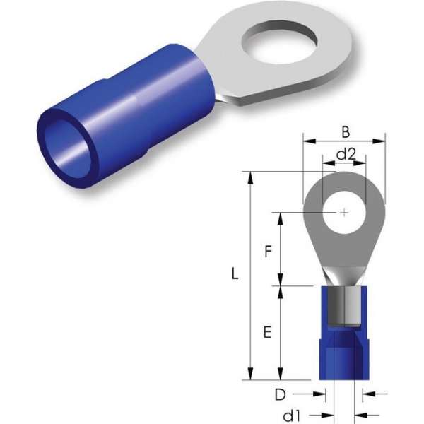 Nylon ringtong M3 Blauw 25st - Kabelschoen - AMP connector Nylon ringtong M3 Blauw 25st - Kabelschoen - AMP connector
