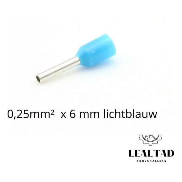 Adereindhuls 0,25 mm² x 6 mm lichtblauw 100 stuks | Ferrule | Draadhuls | Adereindhulzen | Eindverbinder Adereindhuls 0,25 mm² x 6 mm lichtblauw 100 stuks | Ferrule | Draadhuls | Adereindhulzen | Eindverbinder