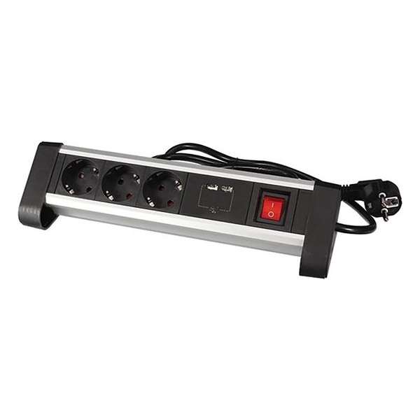 Perel - Tafelcontactdoos 3-voudig met schakelaar 140cm incl. 2 USB-poorten Perel - Tafelcontactdoos 3-voudig met schakelaar 140cm incl. 2 USB-poorten