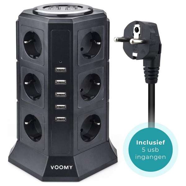Voomy XL Stekkerdoos met Schakelaar - 5 USB Laders - 12 Stopcontacten Voomy XL Stekkerdoos met Schakelaar - 5 USB Laders - 12 Stopcontacten