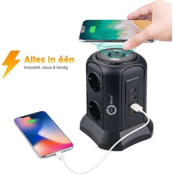 ReStock stekkerdoos - Verdeelstekker - Verlengsnoer -  6 Stopcontacten - 4 USB aansluitingen - 2.0 Meter kabel