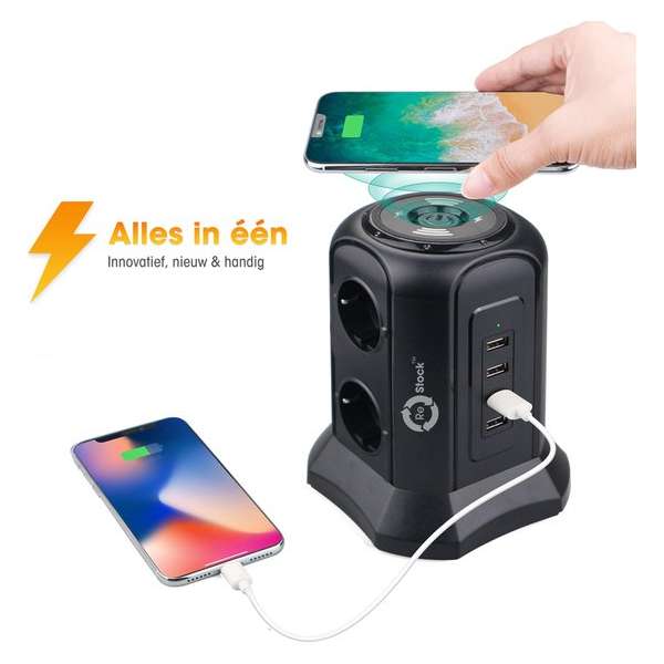 ReStock stekkerdoos - Verdeelstekker - Verlengsnoer - 6 Stopcontacten - 4 USB aansluitingen - 2.0 Meter kabel ReStock stekkerdoos - Verdeelstekker - Verlengsnoer - 6 Stopcontacten - 4 USB aansluitingen - 2.0 Meter kabel