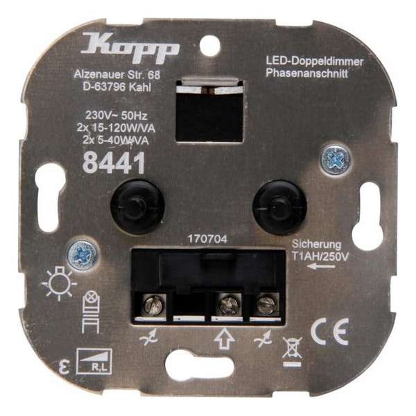 Duo-dimmer 230V Led lampen 2x 5 - 40W, Kopp Duo-dimmer 230V Led lampen 2x 5 - 40W, Kopp