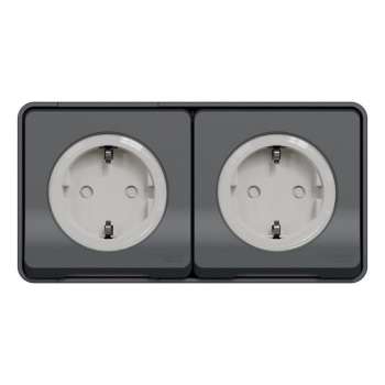 Buitenstopcontact - 2V - Opbouw - Randaarde - Horizontaal - Antraciet - Mureva Styl - Schneider Electric - MUR36029