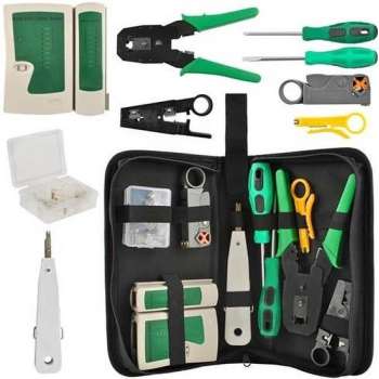 Netwerk Tester Set in etui- Kabeltester - Met Krimptang & LSA tang - RJ45/RJ12/RJ11/Cat5/Cat5e/Cat6/UTP/LAN -