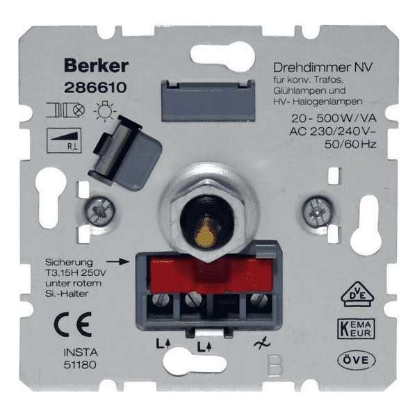 Berker dimmer 500W 286610 voor gloeilampen halogeenlampen en draadgewikkelde transformators Berker dimmer 500W 286610 voor gloeilampen halogeenlampen en draadgewikkelde transformators