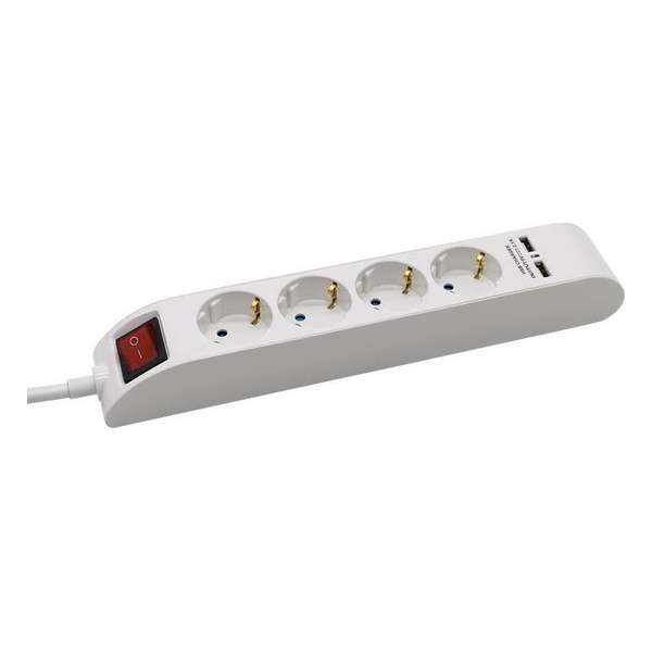 V-tac VT-1144-2 Stekkerdoos met schakelaar en USB - 1,4 meter - wit V-tac VT-1144-2 Stekkerdoos met schakelaar en USB - 1,4 meter - wit