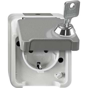 Schneider Electric Merten Aquastar wandcontactdoos 1-voudig met randaarde, spatwaterdicht, met afsluitbare klep
