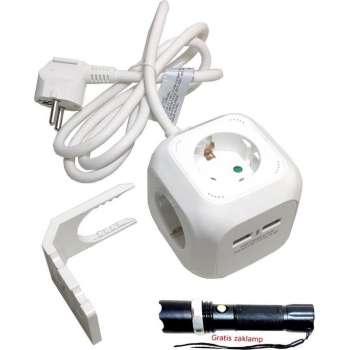 Blok 4 RA Stopcontacten + 2 Usb 2.4 A Poorten 1.5 meter 3X 1.5mm verlengsnoer kabel verleng snoer