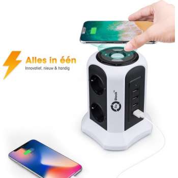 ReStock stekkerdoos - Verdeelstekker - Verlengsnoer -  6 Stopcontacten - 4 USB aansluitingen - 2.0 Meter kabel