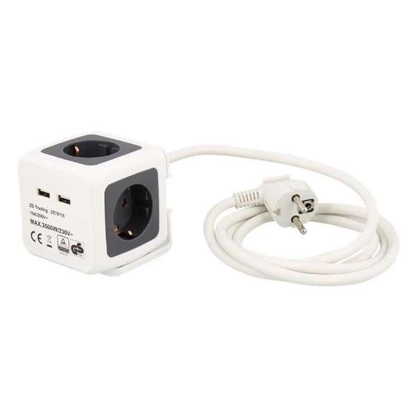 Tafelstekkerdoos 4-voudig | 3.500 watt cube socket 4 way met USB kubus stekkerdoos blok Tafelstekkerdoos 4-voudig | 3.500 watt cube socket 4 way met USB kubus stekkerdoos blok