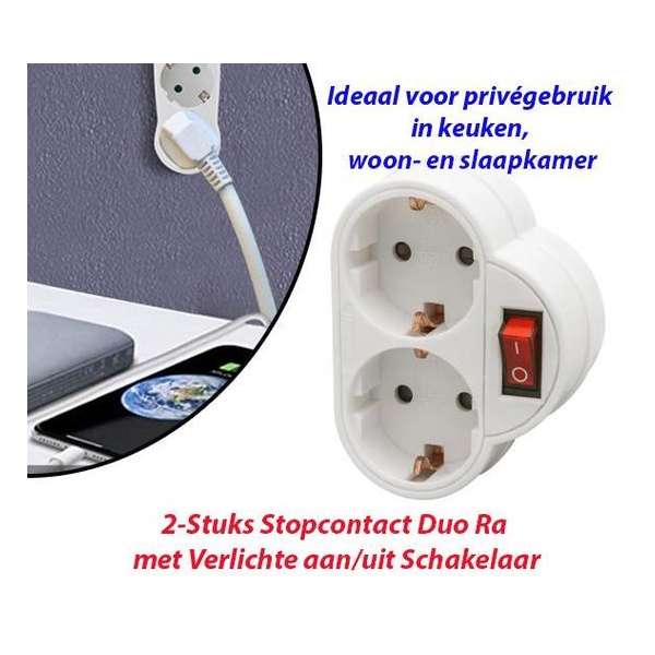 2-Stuks Stopcontact Duo Ra met Verlichte aan/uit Schakelaar 2-Stuks Stopcontact Duo Ra met Verlichte aan/uit Schakelaar