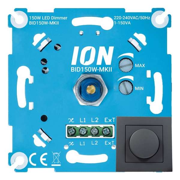 LED Dimmer Inbouw | Mat Antraciet Afdekplaat | 0.3-150 Watt LED Dimmer Inbouw | Mat Antraciet Afdekplaat | 0.3-150 Watt