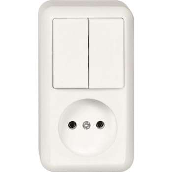 Stopcontact + Serieschakelaar - Opbouw - Polarwit - Contura - Schneider Electric - 399504