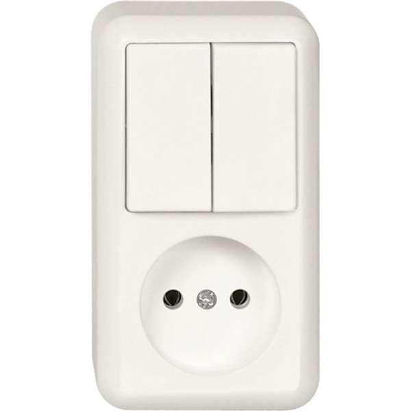 Stopcontact + Serieschakelaar - Opbouw - Polarwit - Contura - Schneider Electric - 399504 Stopcontact + Serieschakelaar - Opbouw - Polarwit - Contura - Schneider Electric - 399504