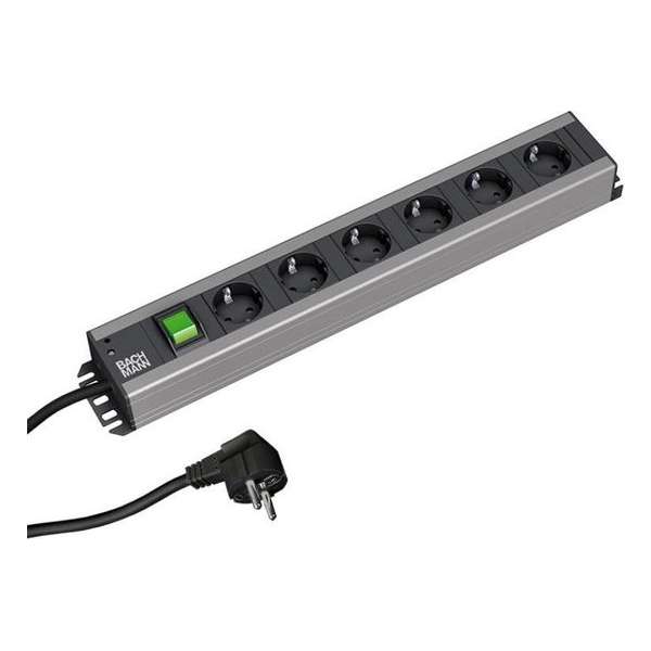 Bachmann 19 inch 6-voudige stekkerdoos schuko Zwart 2m met schakelaar Bachmann 19 inch 6-voudige stekkerdoos schuko Zwart 2m met schakelaar