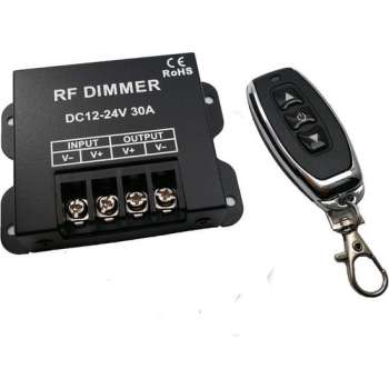 LED dimmer | DC 12V / 24V 30A |Afstandsbediening  | opbouw | Zwart | Metalen behuizing | RF