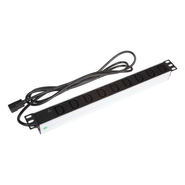 PDU-9V-C13 - 9 voudige stekkerdoos zonder schakelaar 9x C13 met C14 plug, 19 inch 2,5m kabel PDU-9V-C13 - 9 voudige stekkerdoos zonder schakelaar 9x C13 met C14 plug, 19 inch 2,5m kabel