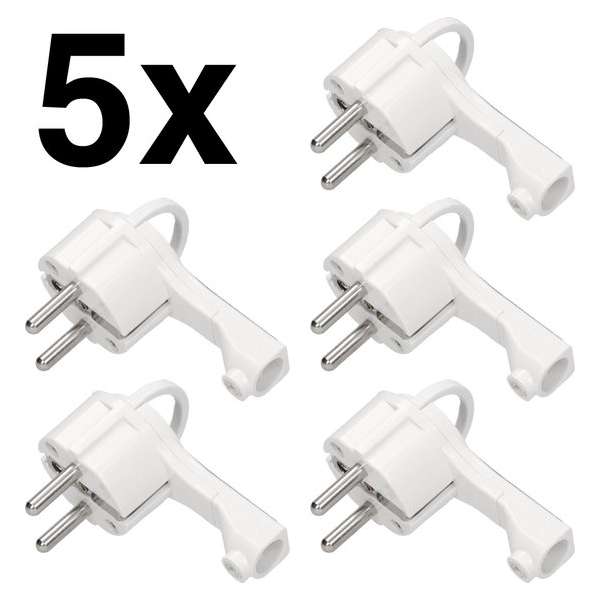 5x Platte compacte haakse stroomstekker - Wit - Voordeelverpakking 5x Platte compacte haakse stroomstekker - Wit - Voordeelverpakking