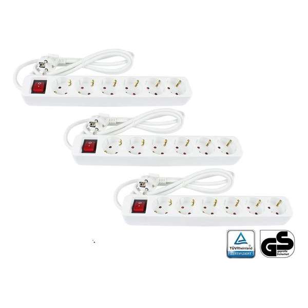 3 x stekkerdoos met 1.5 meter kabel - aan / uit schakelaar - kinderbeveiliging - 230V max 3500W 3 x stekkerdoos met 1.5 meter kabel - aan / uit schakelaar - kinderbeveiliging - 230V max 3500W