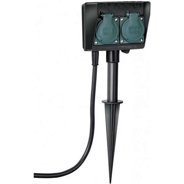 Tuincontactdoos/stopcontact op spies dubbel - Buiten stekkerdoos tuinverlichting Tuincontactdoos/stopcontact op spies dubbel - Buiten stekkerdoos tuinverlichting