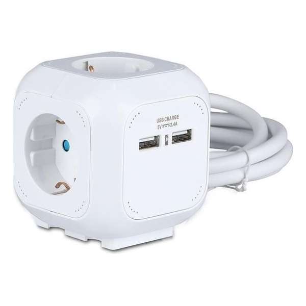 V-tac VT-1154-2 Stekkerdoos met 2x USB - Kubus - 1.5 meter - Wit V-tac VT-1154-2 Stekkerdoos met 2x USB - Kubus - 1.5 meter - Wit
